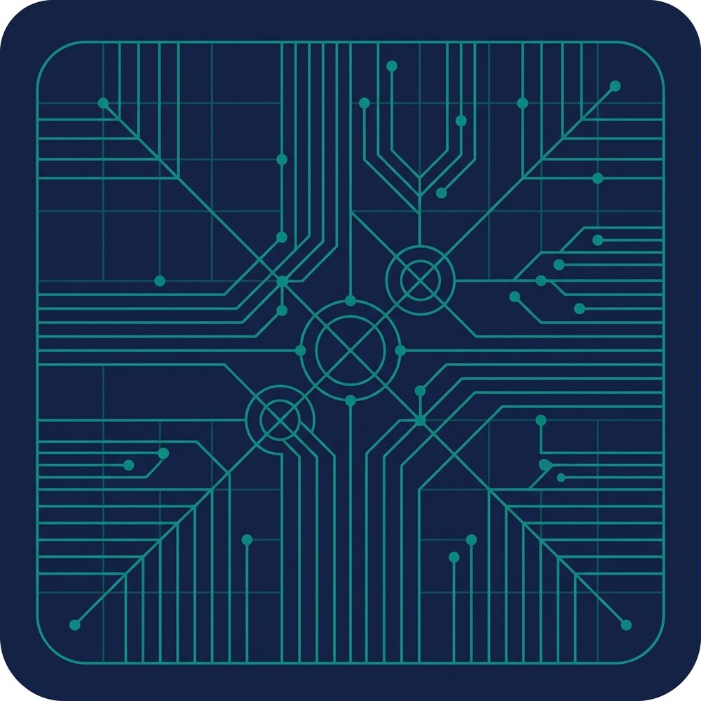 Abstract neural network illustration in navy and teal