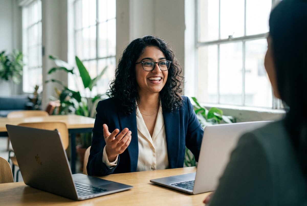 A young Indian professional in a modern workspace